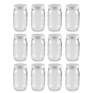 Flint Glass Honey Jar Lids Included | 16 oz Jars with Lids - 12 Count Case