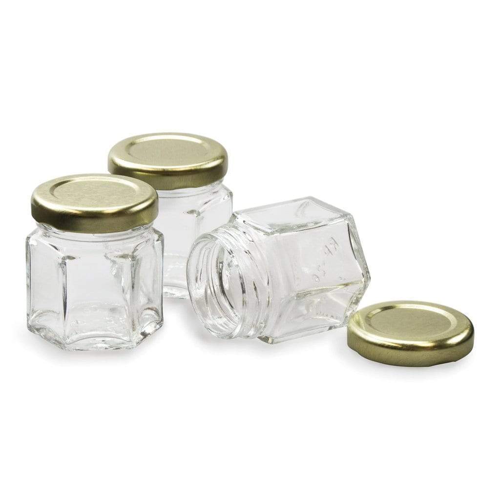 1.5 oz Clear Glass Hexagon Jars (Gold Lug Cap) 24 Count Case
