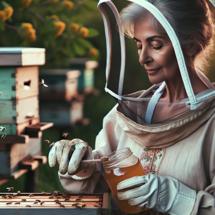 feeding bees with honey
