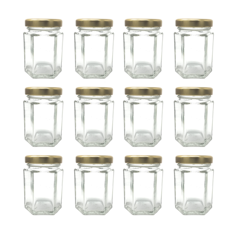 3.7oz Glass Hexagon Jars - 12 Count Case - Lids Included
