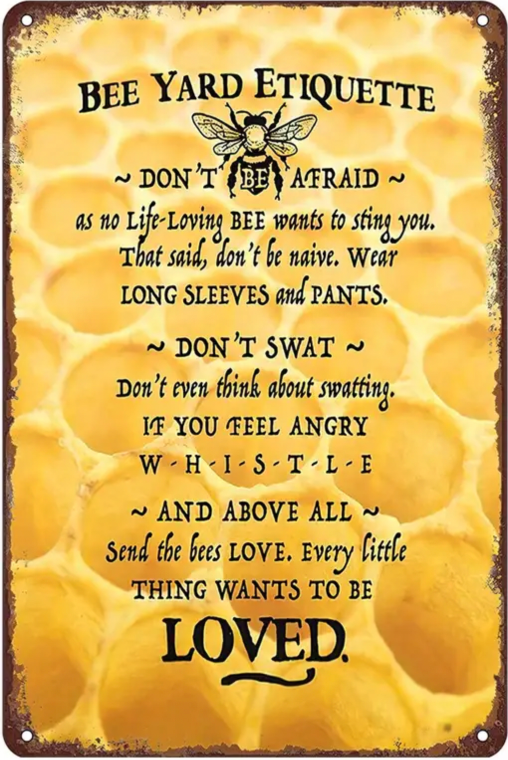 Bee Yard Etiquette Metal Sign | Blythewood Bee Co — Blythewood Bee Company