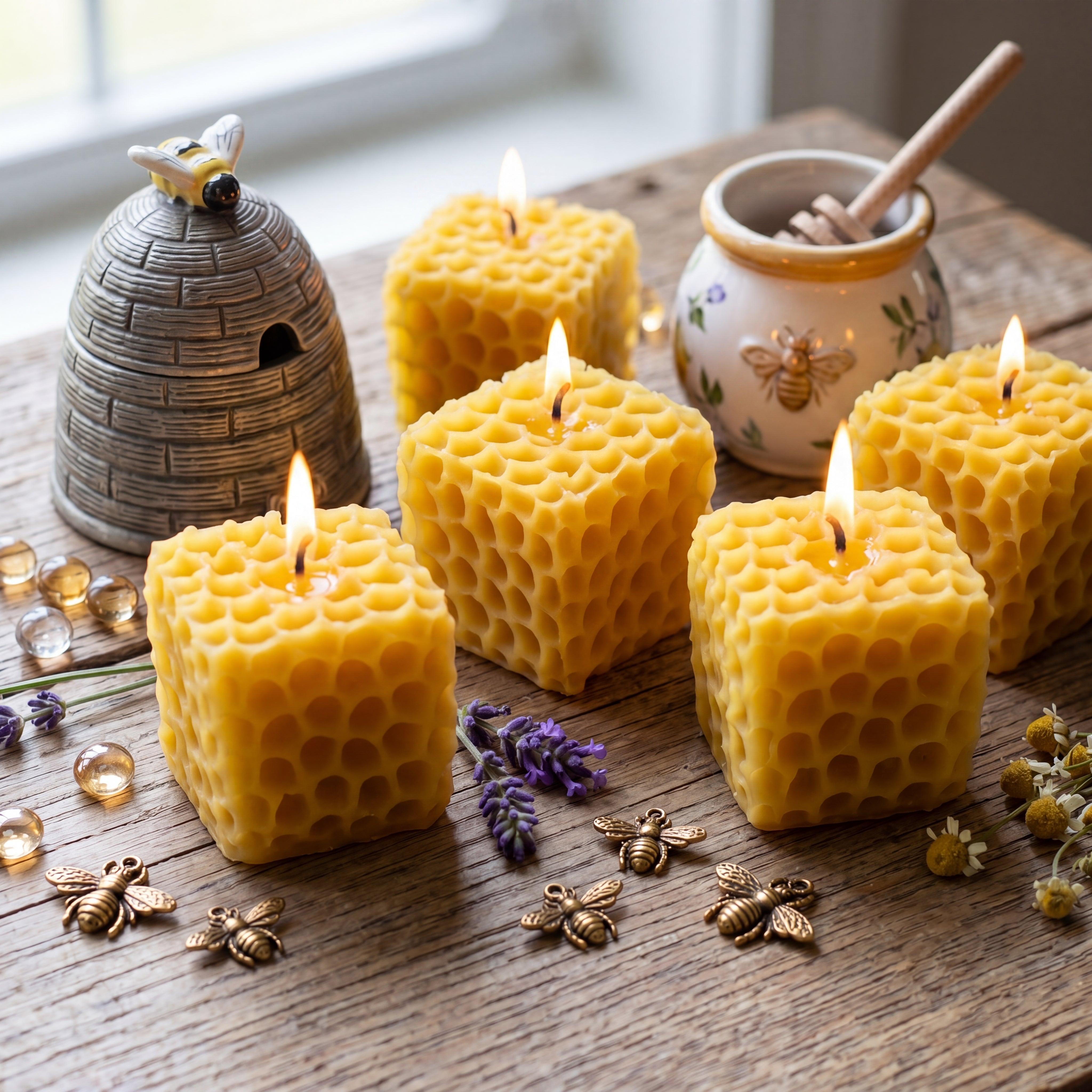 Honeycomb Cube Beeswax Candle