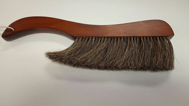 Dark brown bee brush with extra-thick multi-row horsehair bristles and wooden handle