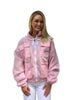 Pink fully ventilated beekeeping jacket with attached fencing veil, front view