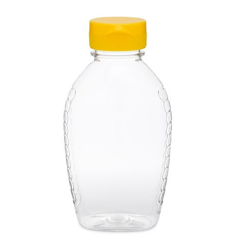 12 oz Plastic Honey Bottles - Clear PET Plastic Bee Hive Honey Bottles (Flip Top Lids Included)