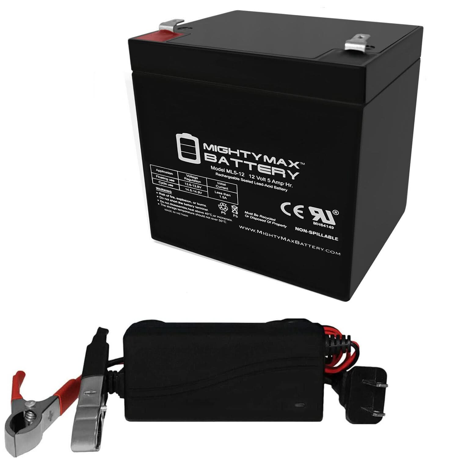 12 volt 5 Ah rechargeable battery with charging cord