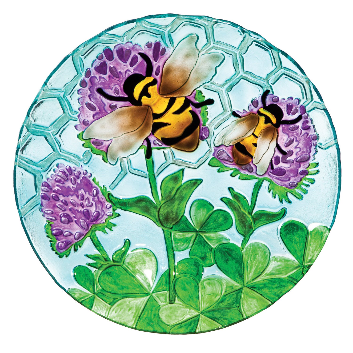 Charming 18" Hand-Painted Glass Bird Bath - Vibrant Bee and Flower Design for Indoor or Outdoor Use