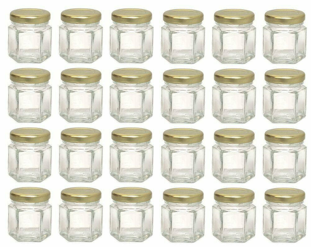 1.5 oz Clear Glass Hexagon Jars (Gold Lug Cap) 24 Count Case