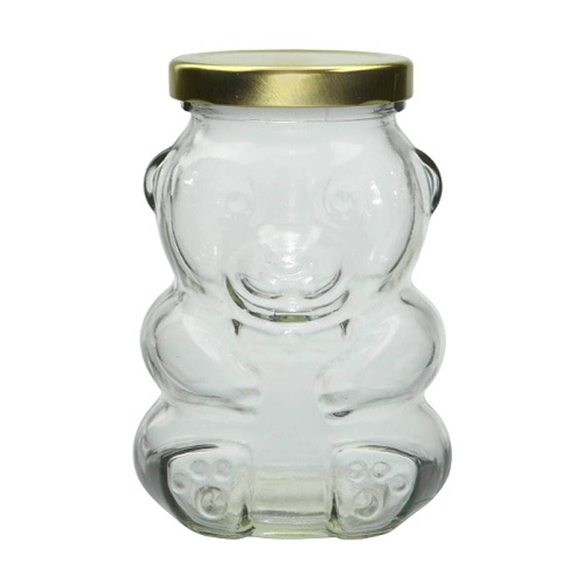 9 oz Glass Honey Bear Jars with Gold Lids 12-Pack Clear and gold