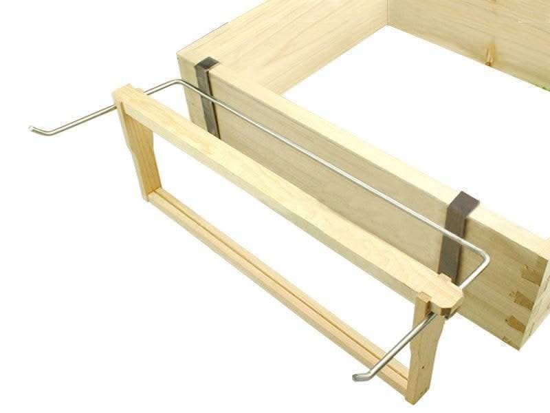 Stainless steel beekeeping frame holder side view