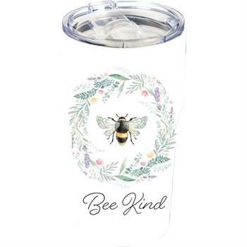 Double Walled Ceramic Cup with with Tritan Lid, 13 OZ, Bee Kind