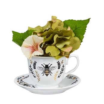 Green Hydrangea in Tea Cup and with Saucer