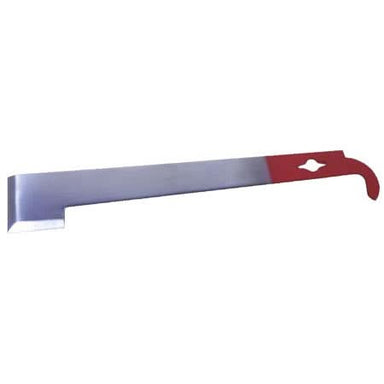 Red-handle J-hook hive tool with beveled scraper
