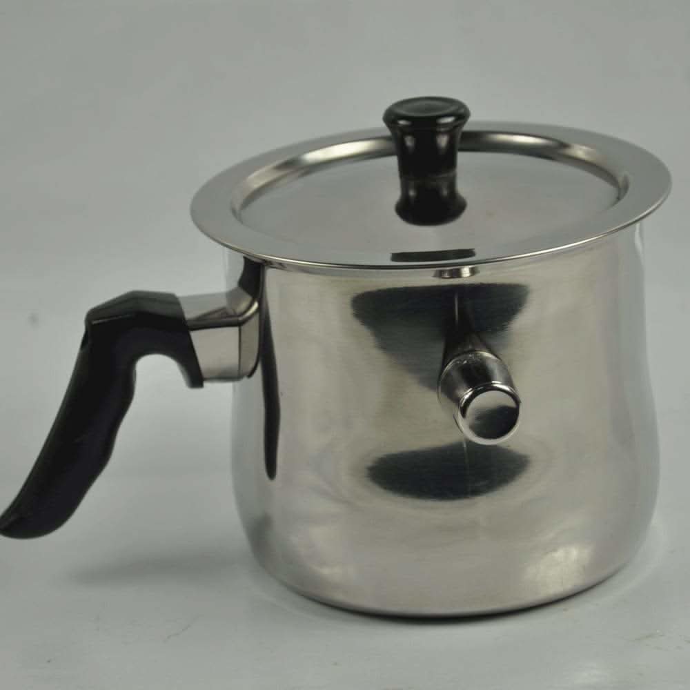 Stainless steel wax melting pot showing the double-wall water fill opening
