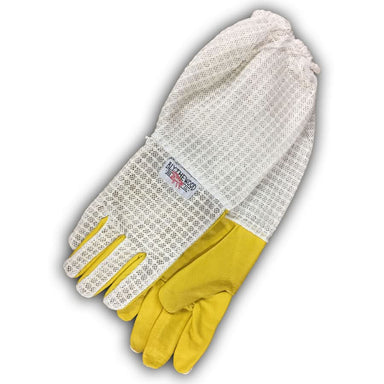 Ventilated goatskin beekeeping gloves with canvas gauntlet and mesh vent