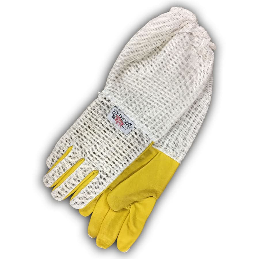 Ventilated goatskin beekeeping gloves with canvas gauntlet and mesh vent